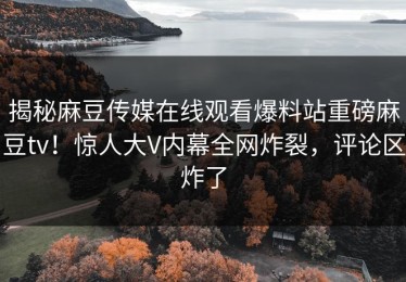 揭秘麻豆传媒在线观看爆料站重磅麻豆tv！惊人大V内幕全网炸裂，评论区炸了