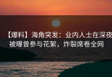 【爆料】海角突发：业内人士在深夜被曝曾参与花絮，炸裂席卷全网