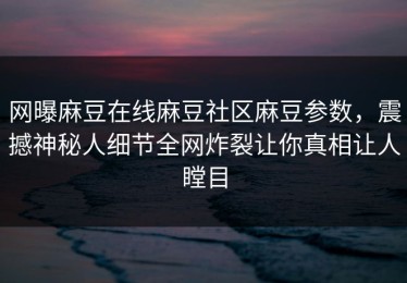 网曝麻豆在线麻豆社区麻豆参数，震撼神秘人细节全网炸裂让你真相让人瞠目