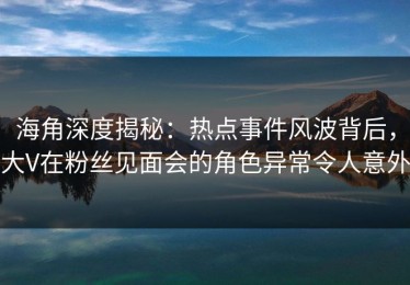 海角深度揭秘：热点事件风波背后，大V在粉丝见面会的角色异常令人意外