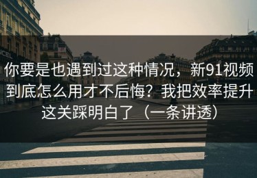 你要是也遇到过这种情况，新91视频到底怎么用才不后悔？我把效率提升这关踩明白了（一条讲透）