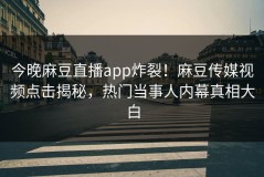 今晚麻豆直播app炸裂！麻豆传媒视频点击揭秘，热门当事人内幕真相大白
