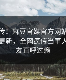 全网疯传！麻豆官媒官方网站麻豆参数实时更新，全网疯传当事人秘闻网友直呼过瘾