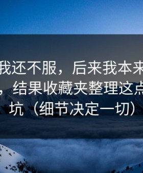 一开始我还不服，后来我本来准备放弃91网，结果收藏夹整理这点让我回坑（细节决定一切）