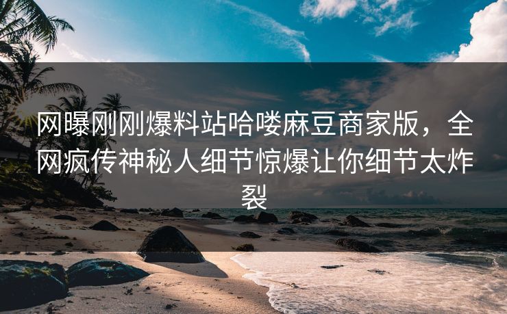 网曝刚刚爆料站哈喽麻豆商家版，全网疯传神秘人细节惊爆让你细节太炸裂
